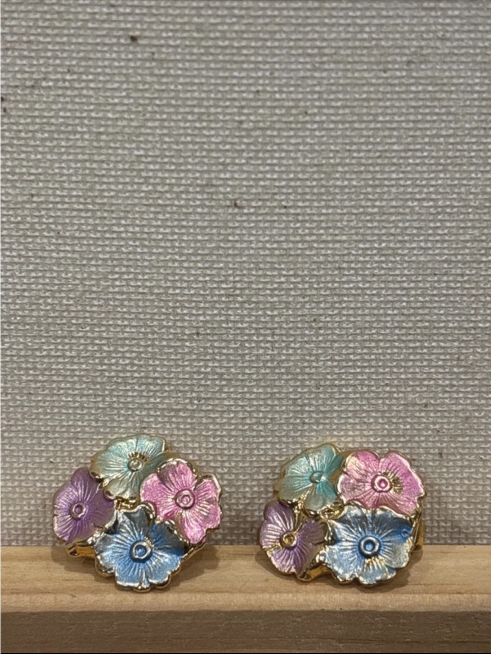 Pastel Floral Cluster Clip-On Earrings - Pink, Blue & Mint